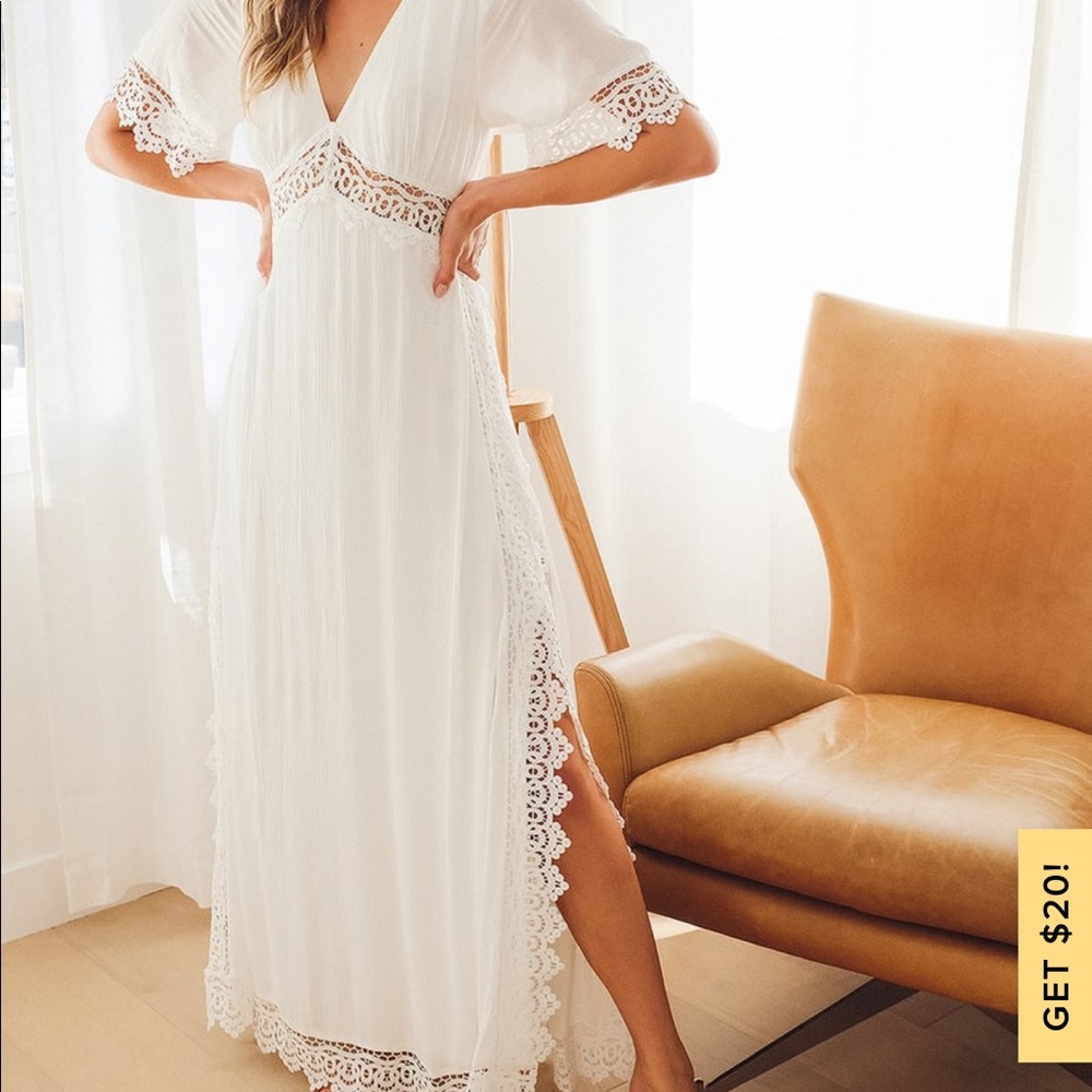 Sweeten the Occasion White Lace Short Sleeve Maxi